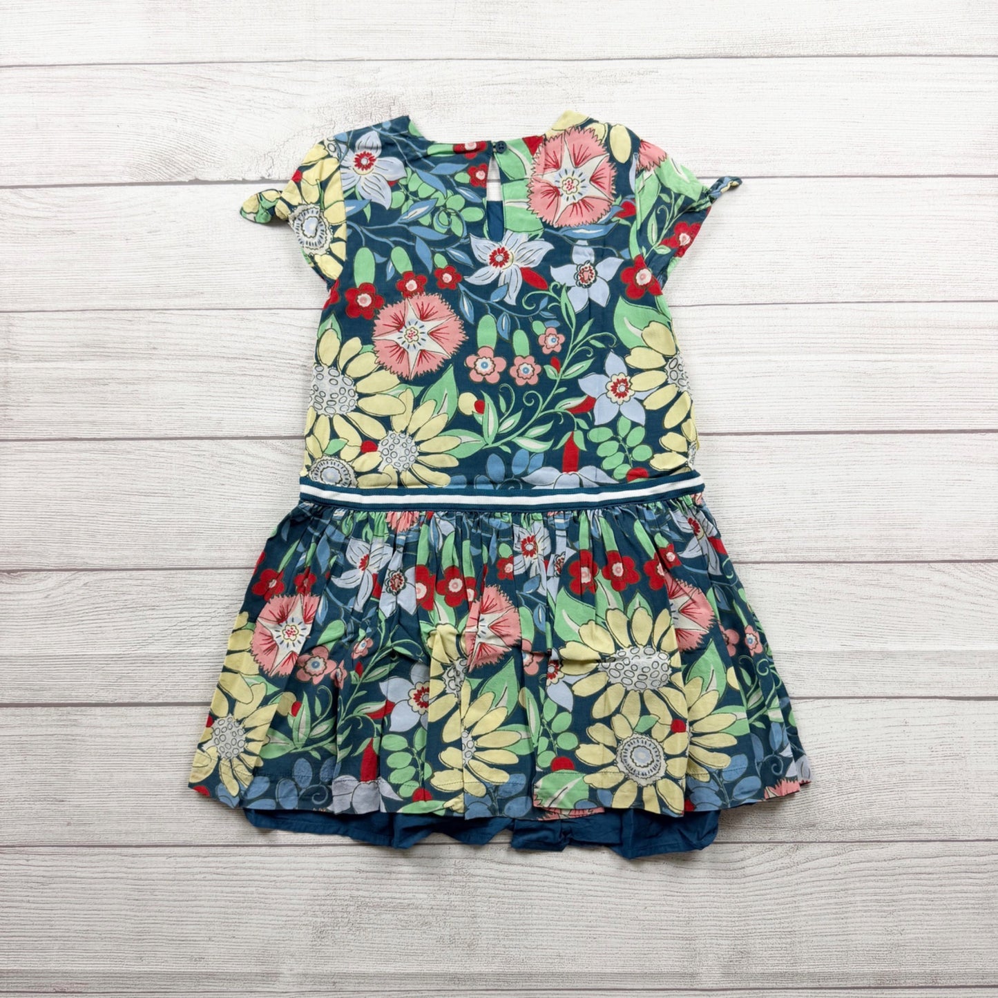 Gymboree Girls Floral Blue Short Sleeve Keyhole Back Dress S 5-6