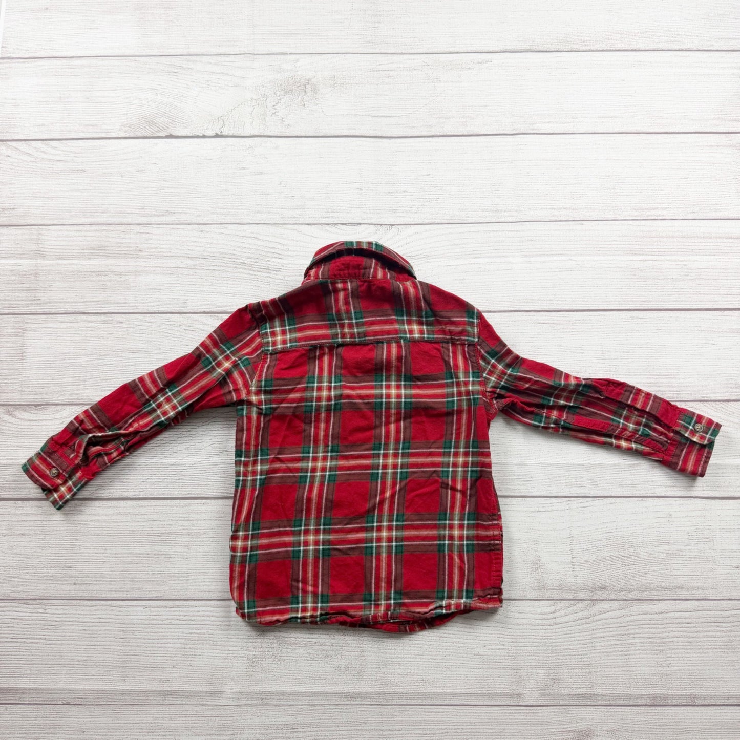 Carter’s Toddler Red & Green Plaid Button-Up Long-Sleeve Shirt 100% Cotton 4T