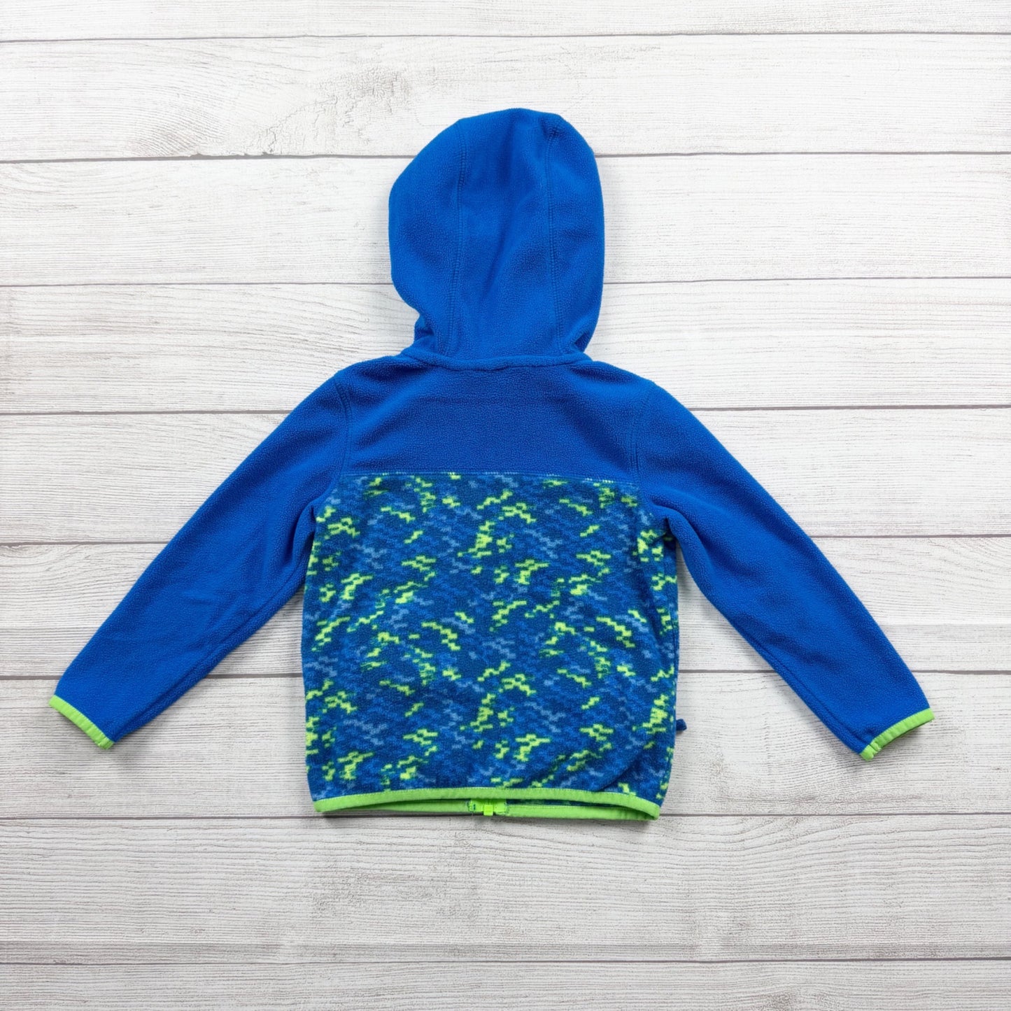 Lands’ End Toddler Fleece Jacket Hooded Full Zip Coat Green Camo Print 3T