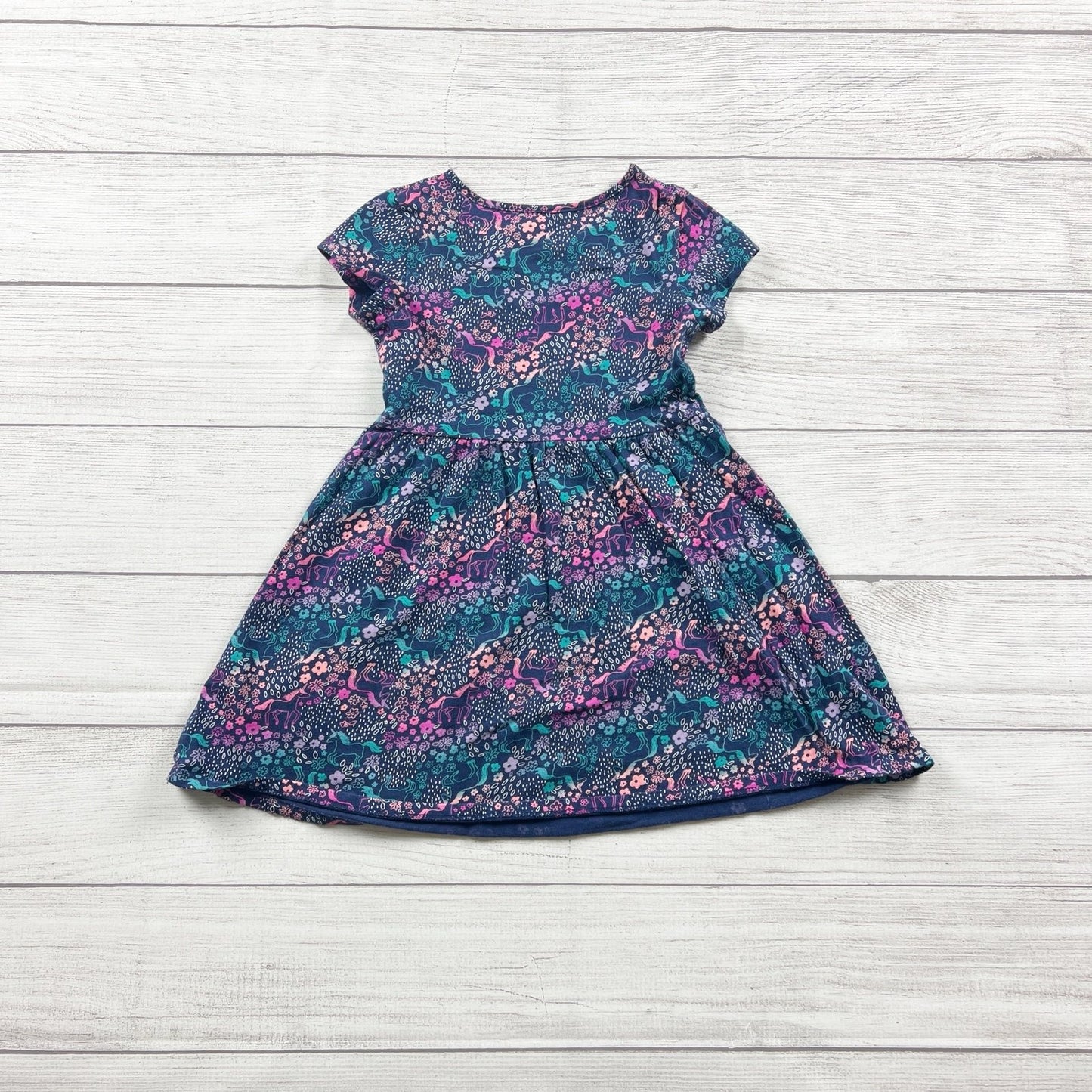 Jumping Beans Girls Floral Unicorn Dress Short Sleeve 4T
