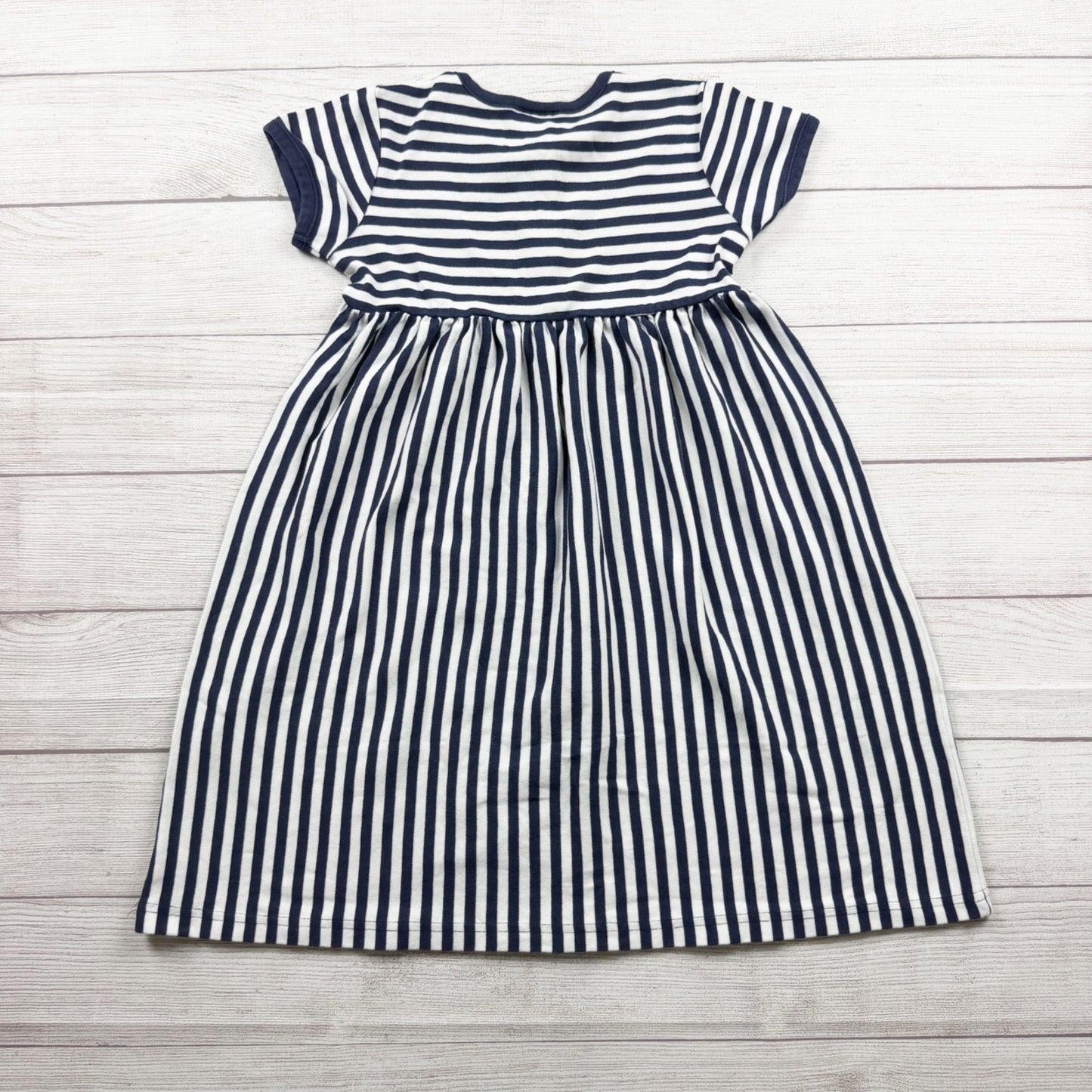 Hanna Andersson Girls Blue White Striped Cotton Short Sleeve Dress 8