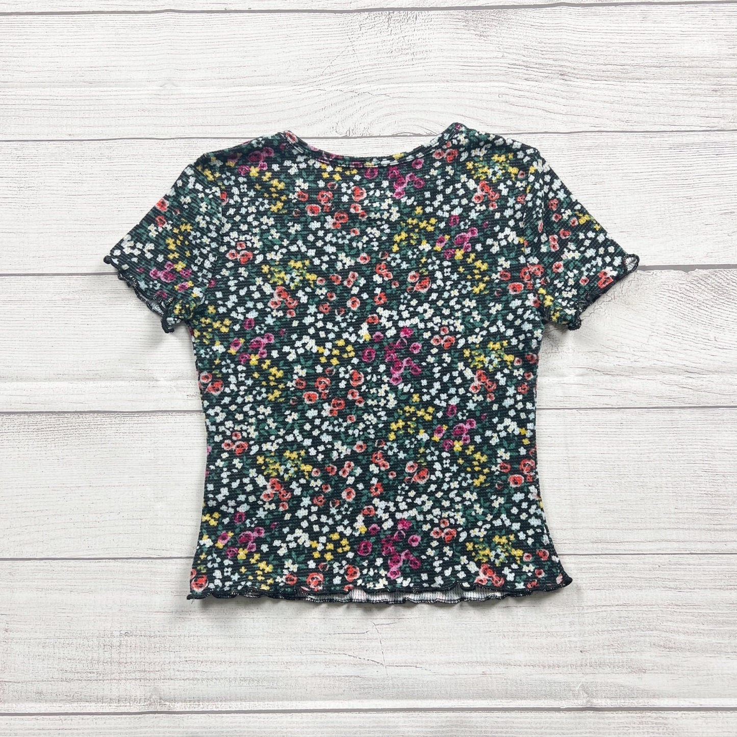 Wonder Nation Girls Floral Print Ribbed Short Sleeve Top S 6-6X