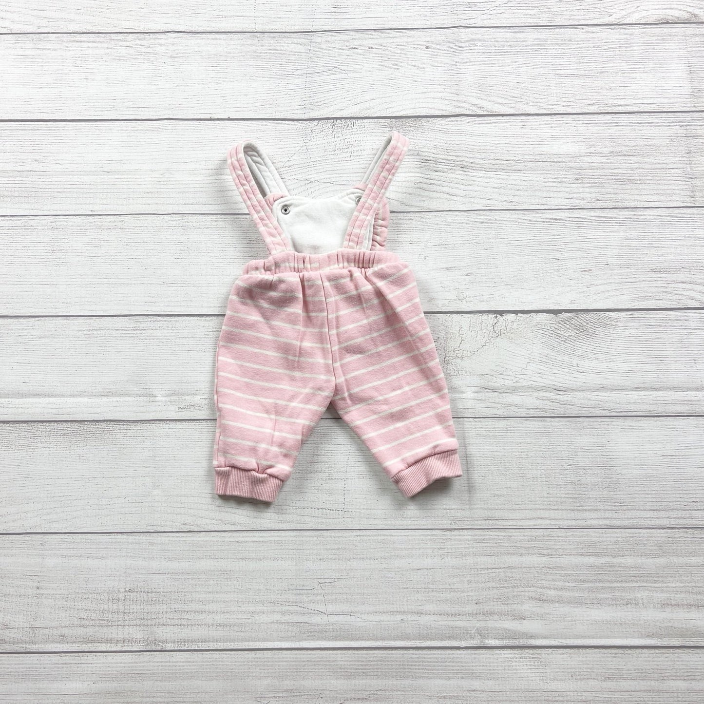 7 For All Mankind 7Fam Pink Striped Baby Overalls Romper 0-3 Months