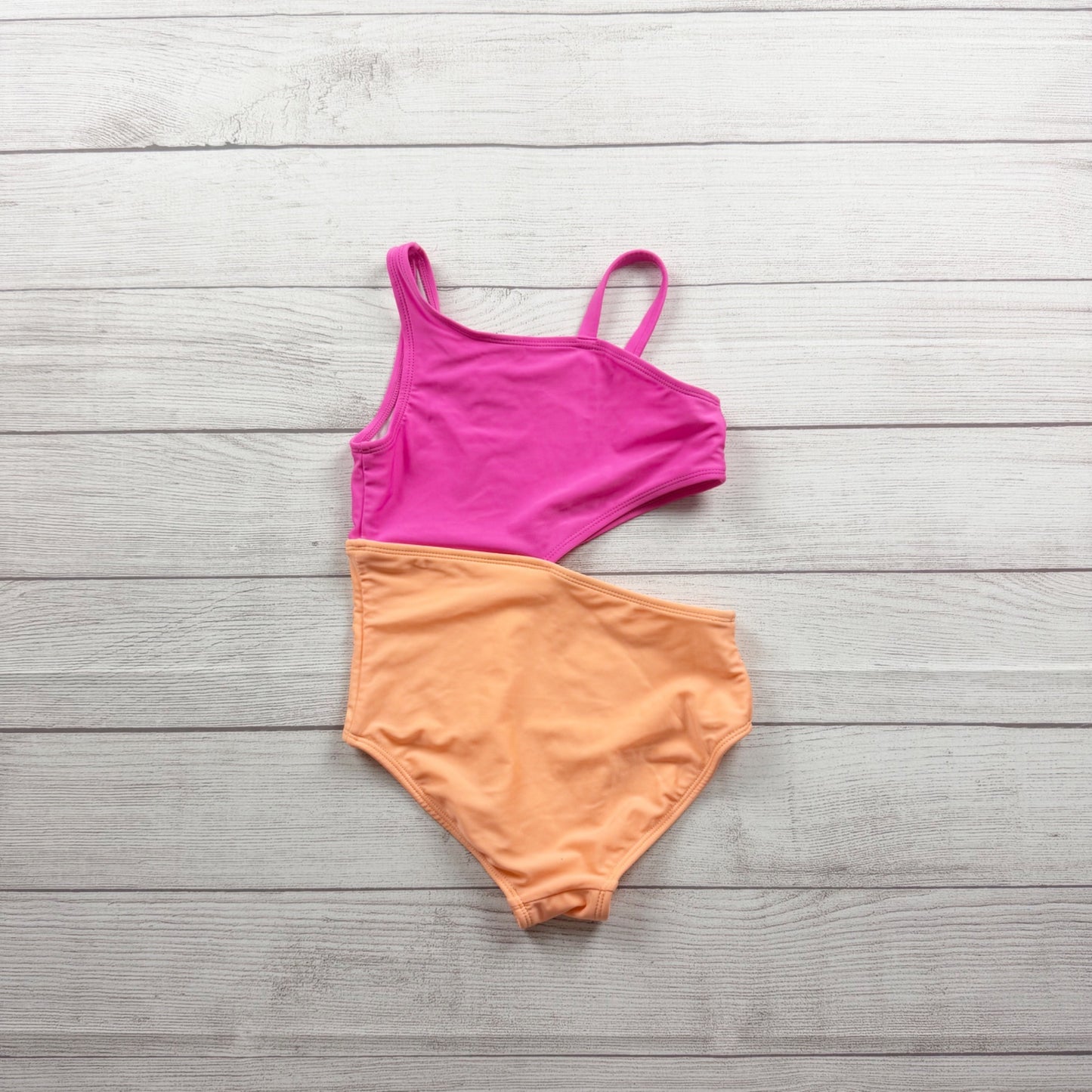 Cat & Jack Girls Colorblock One Piece Swimsuit Pink Peach Cutout M 8