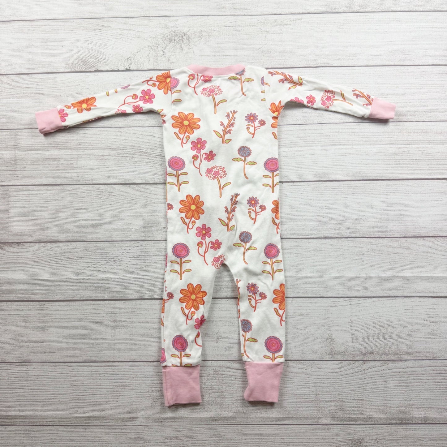 Monica + Andy Floral Print Cotton Zip Up Pajamas Girls White Pink 12-18 Months