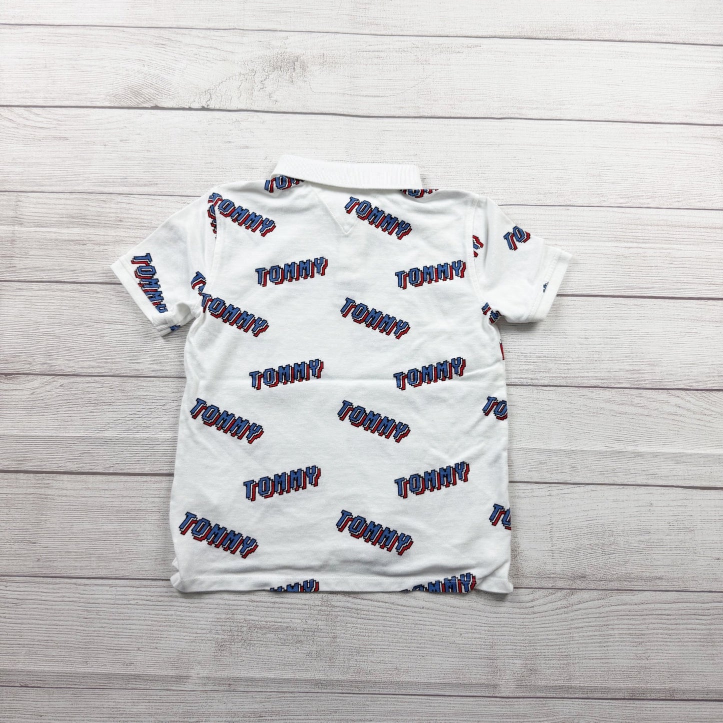 Tommy Hilfiger Boys Polo Shirt Allover “Tommy” Logo Print Short Sleeve M 8-10