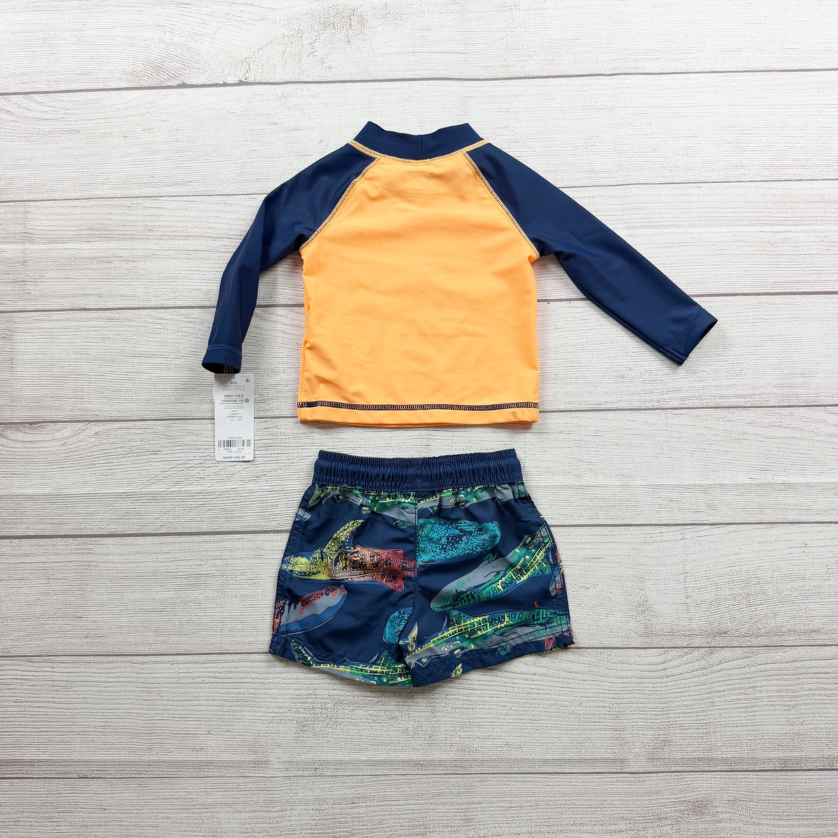 Carter's Shark Rash Guard Swim Trunk Set UPF 50+ Sun Protection NWT 3-6 Months