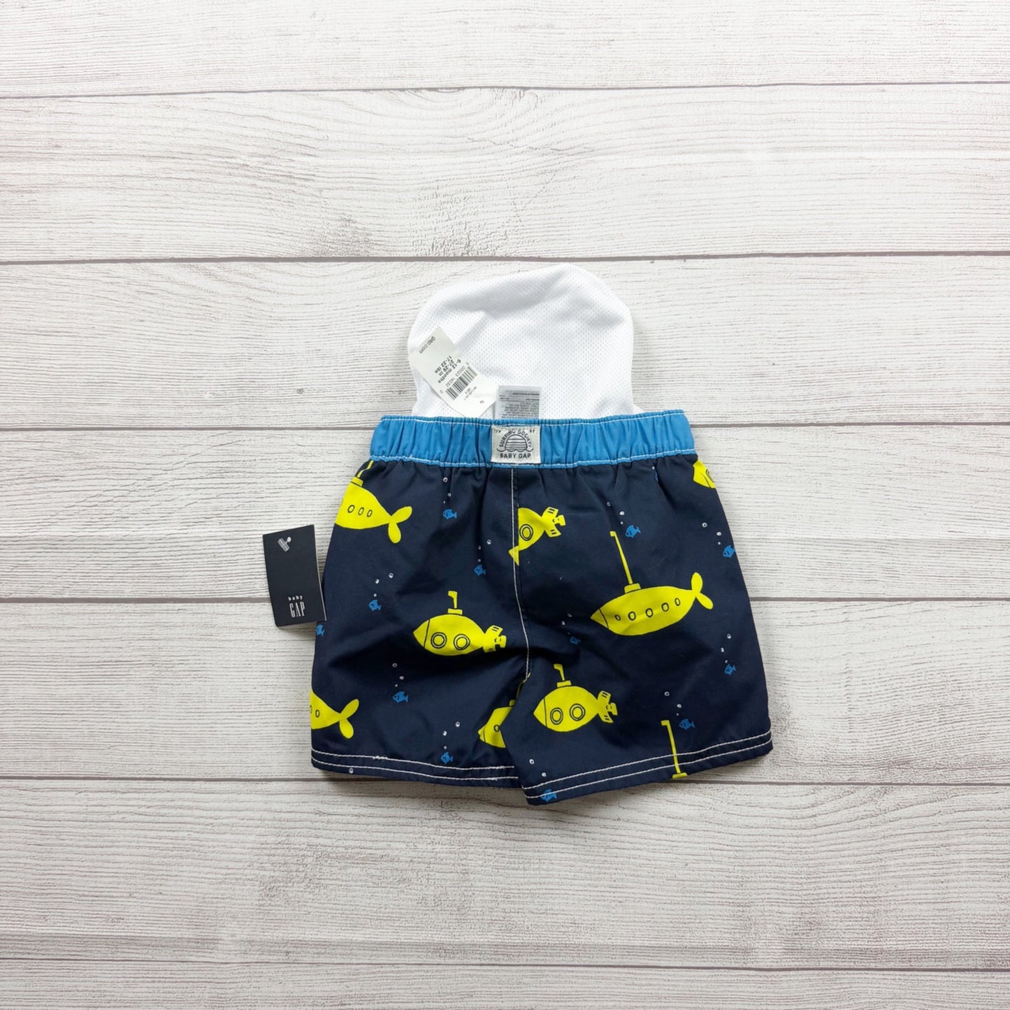 Baby Gap Yellow Submarine Print UV Protection Swim Trunks Navy NWT 6-12 Months