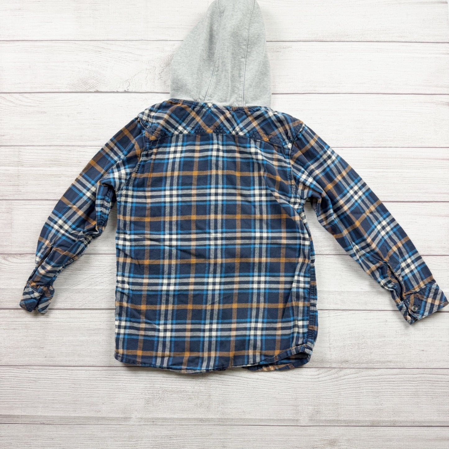 Carhartt Boys Flannel Hooded Shirt Shacket Blue Plaid Button Down Medium 10-12