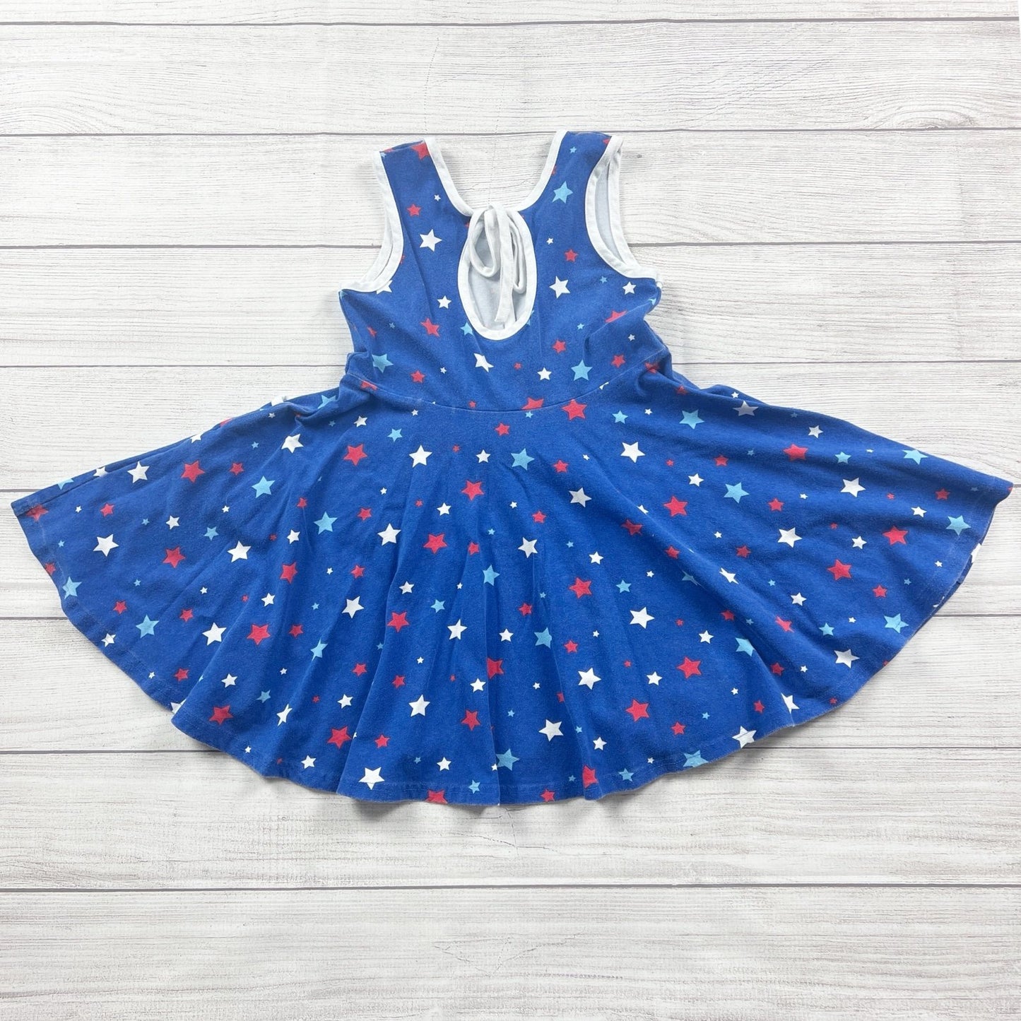 Eleanor Rose Blue Star Print Twirl Dress Girl Sleeveless Tie Back Patriotic 7/8