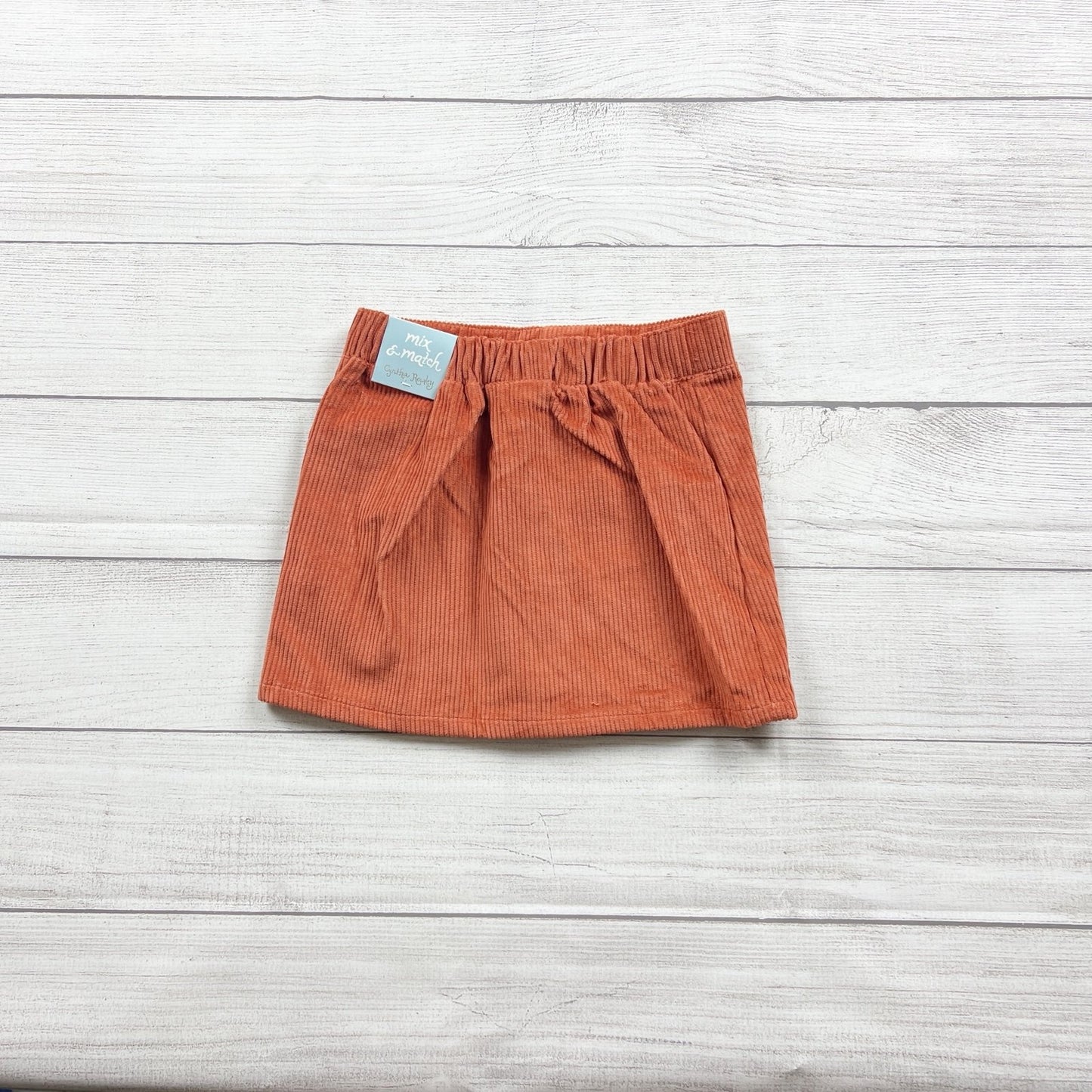 Cynthia Rowley Girls Orange Corduroy Snap Front Skirt Elastic Waist NWT 5-6