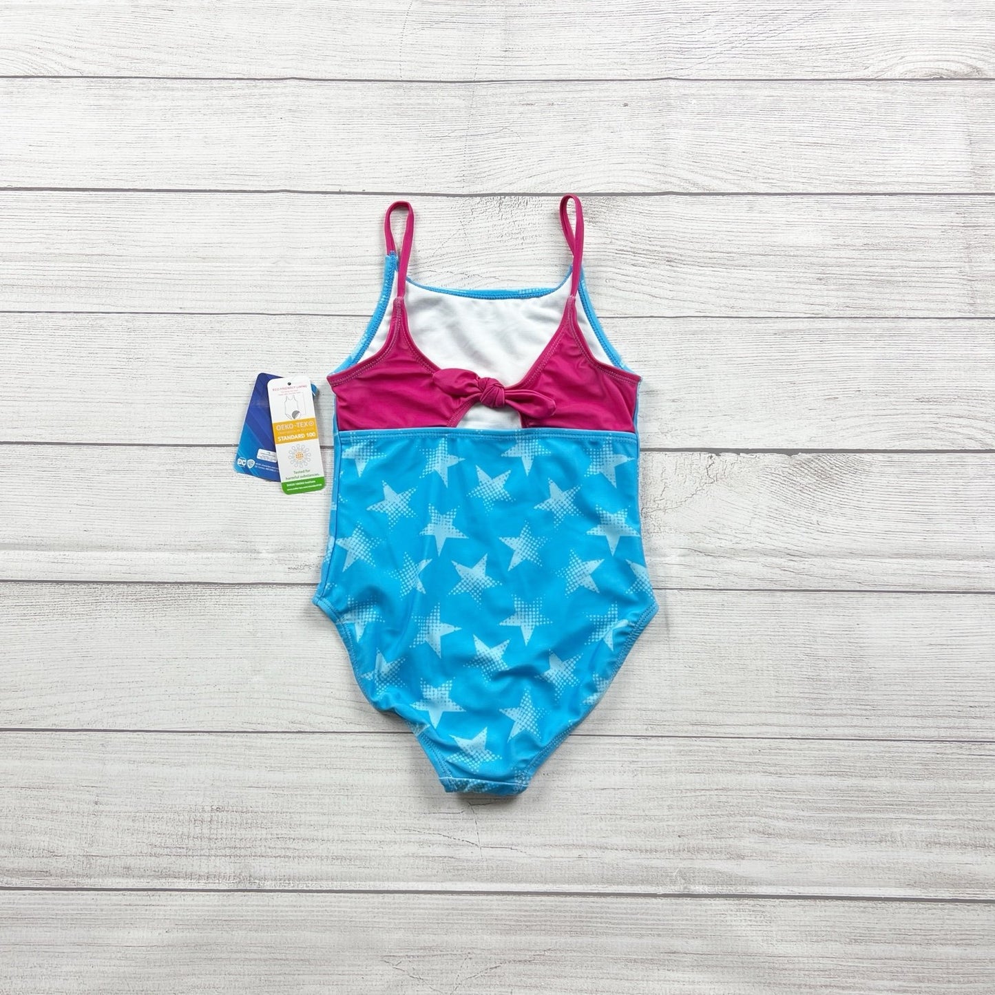 Wonder Woman Girls Swimsuit Star Print One Piece Bow Back NWT Small