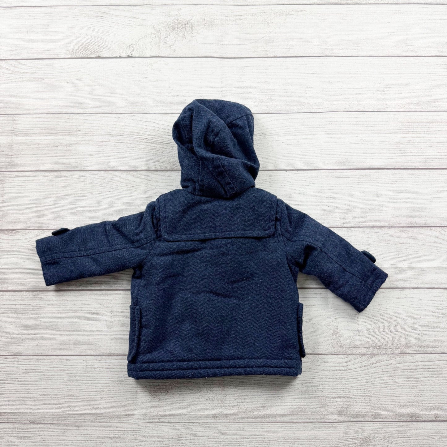 Gap Baby Hooded Toggle Coat Navy Blue Plaid Lined Winter Jacket 6-12 Months