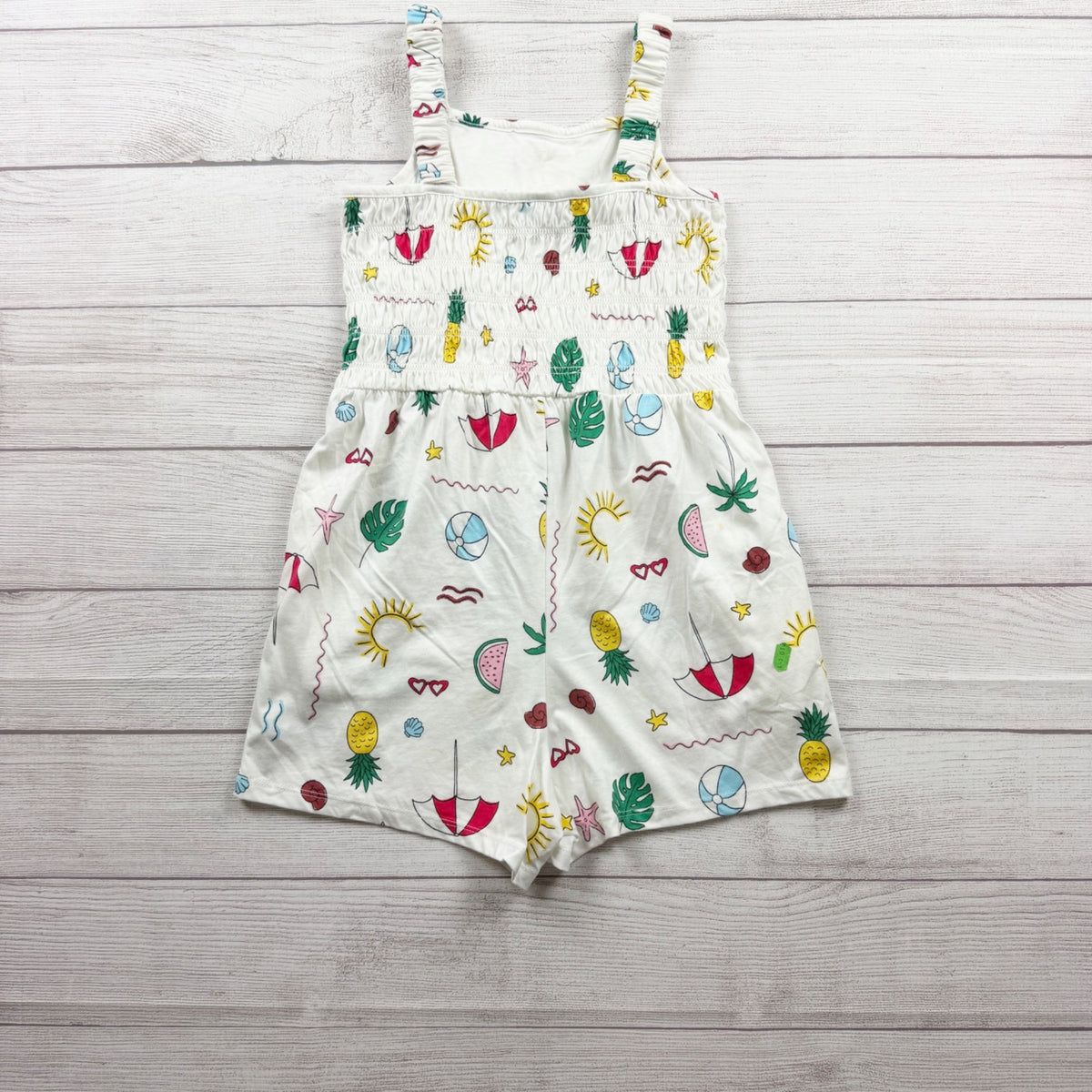 Old Navy Girls Summer Print Smocked Romper Multicolor Tropical Graphic L 10-12