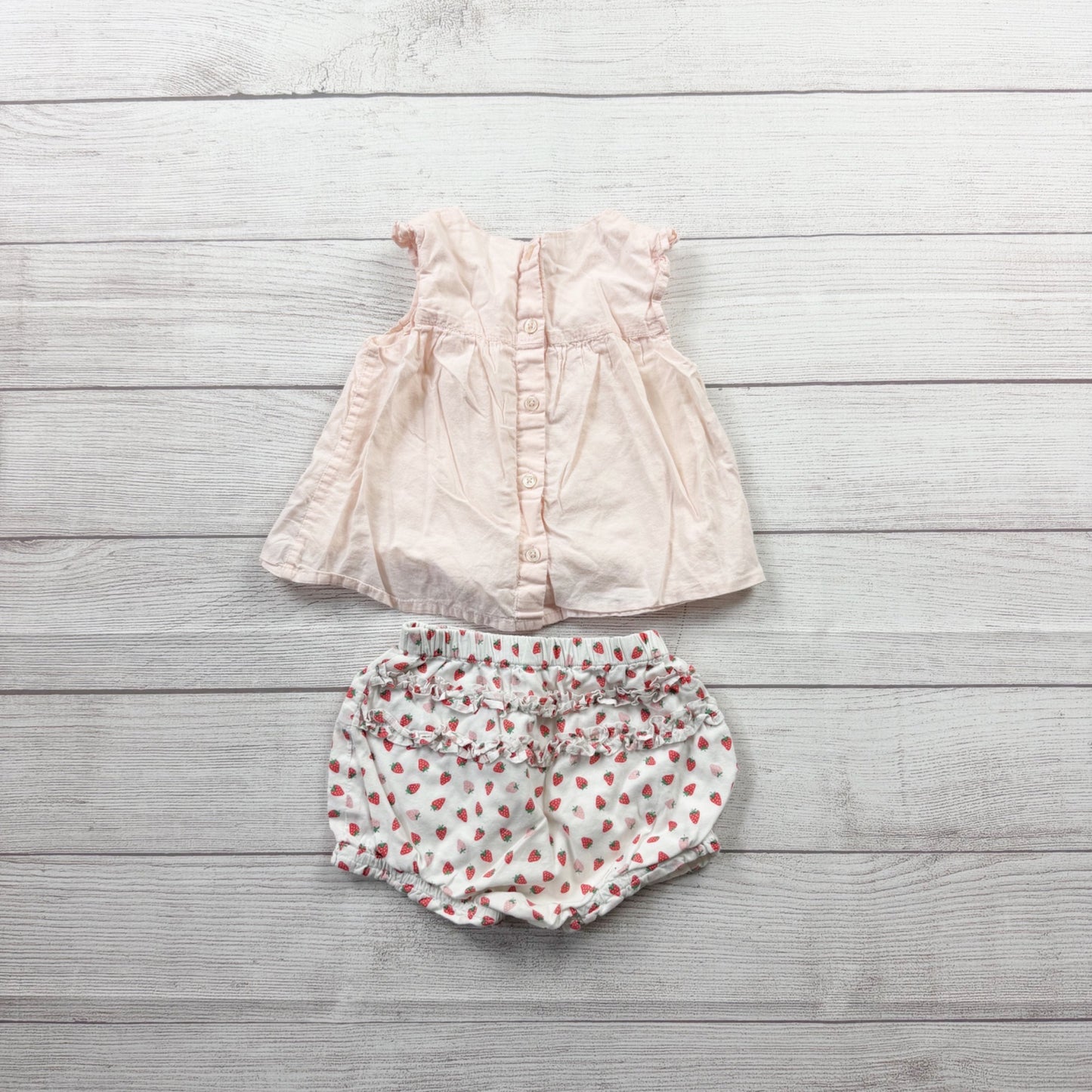 Baby Boden Pink Strawberry Embroidered Top Bloomers Set Outfit 12-18 Months