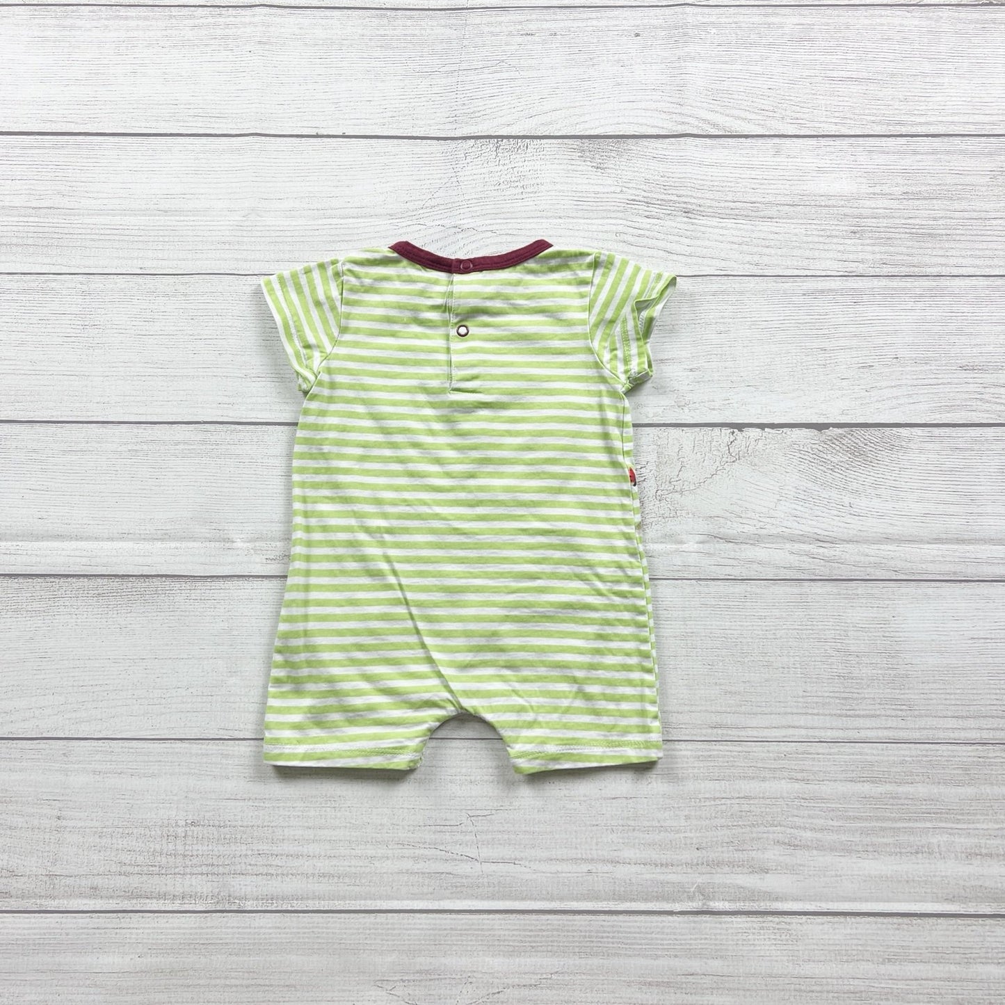 Peppy Mini Baby Romper Green Striped Short Sleeve Hedgehog Print 3-6 Months