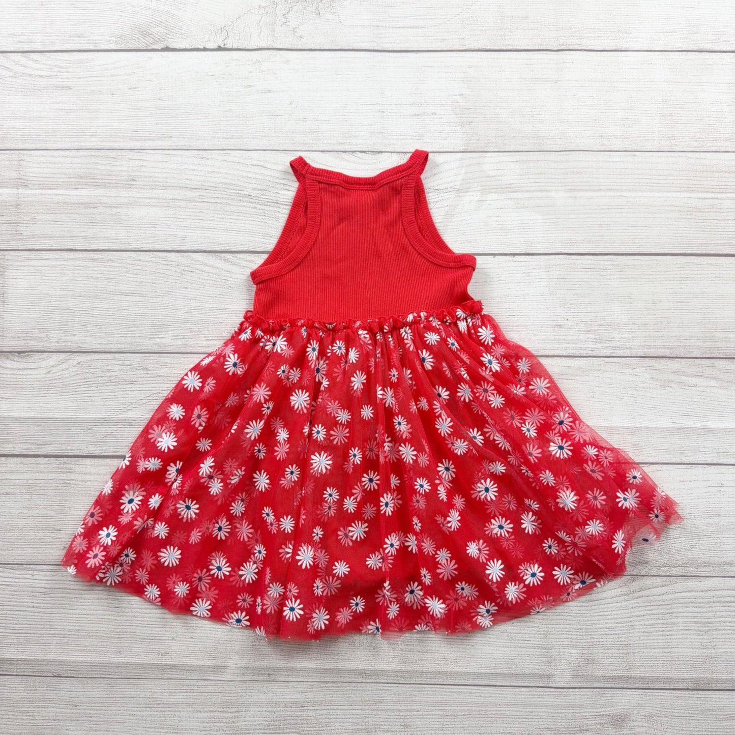 Okie Dokie Toddler Girls Dress Red Daisy Tulle Skirt Sleeveless 2T