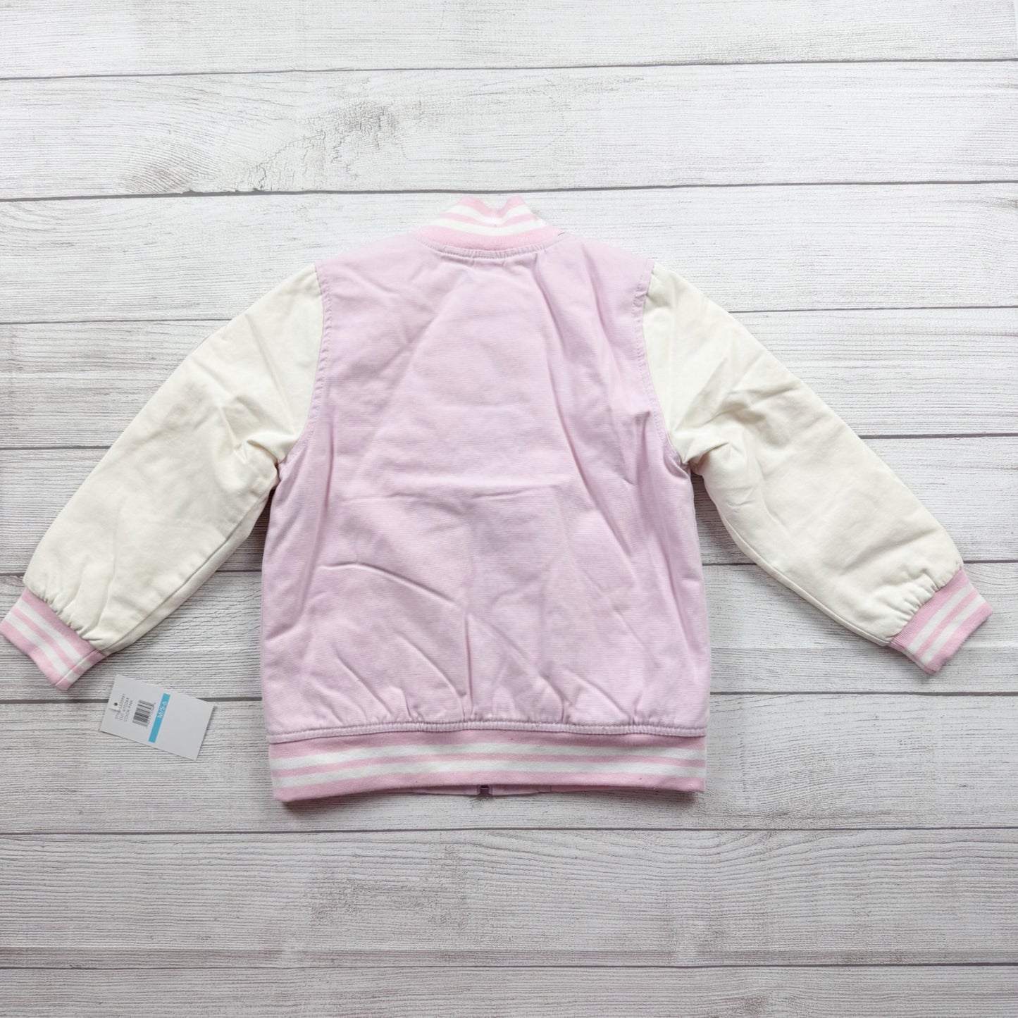 London Fog Girls Varsity Jacket Pink Sherpa Lined Bomber Zip Up NWT 5-6