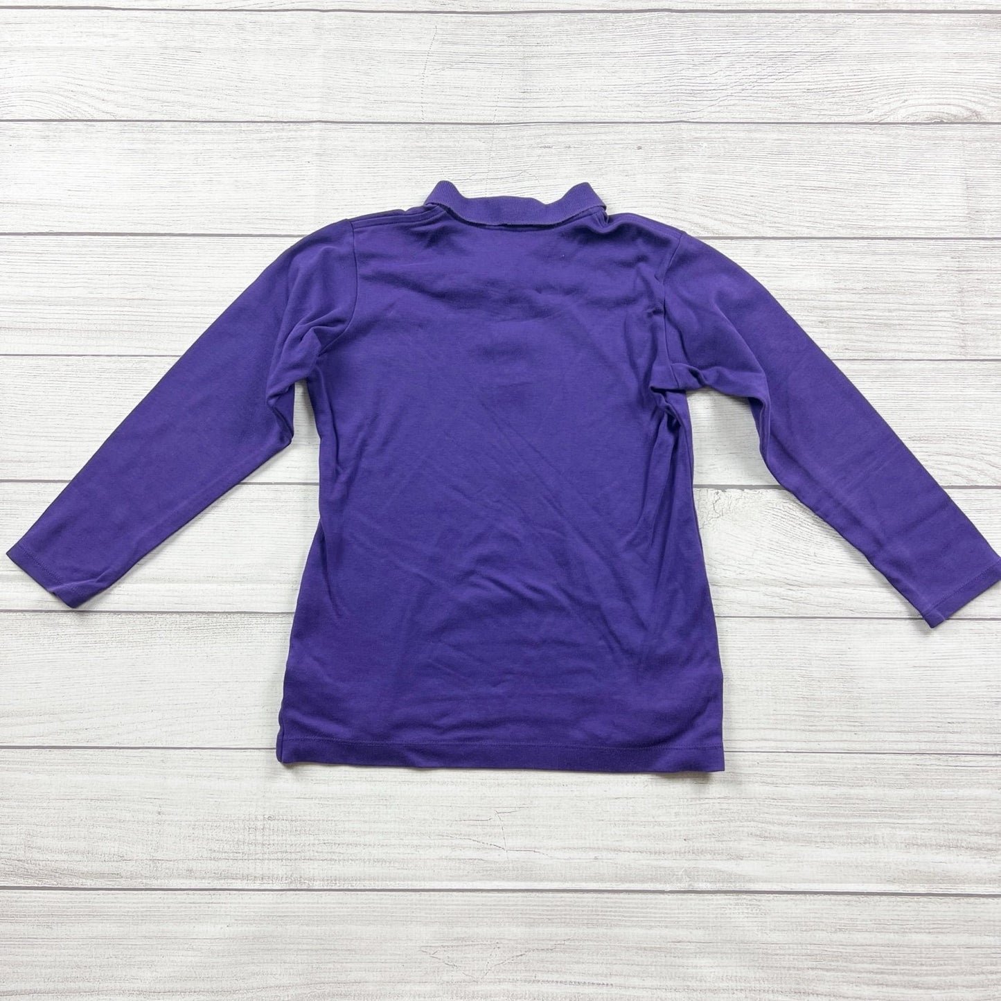 Lands’ End Kids Purple Long Sleeve Polo Shirt Cotton Collared Top S 7-8