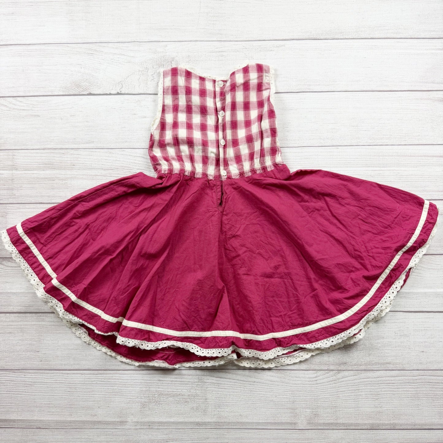 Well Dressed Wolf Girls Pink Plaid Sleeveless Cotton Dress Lace Trim 6
