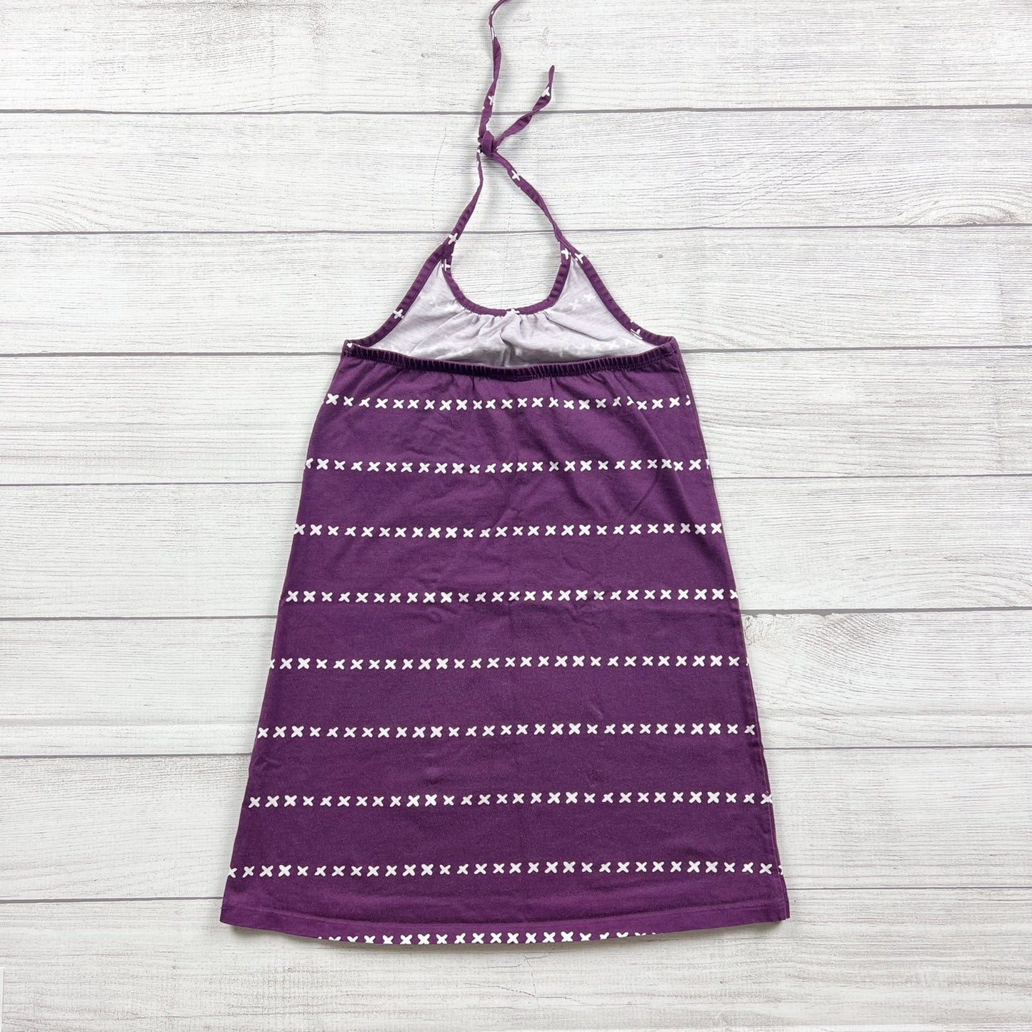 Hanna Andersson Halter Dress Purple White Pattern Stripe 120 S 6-7