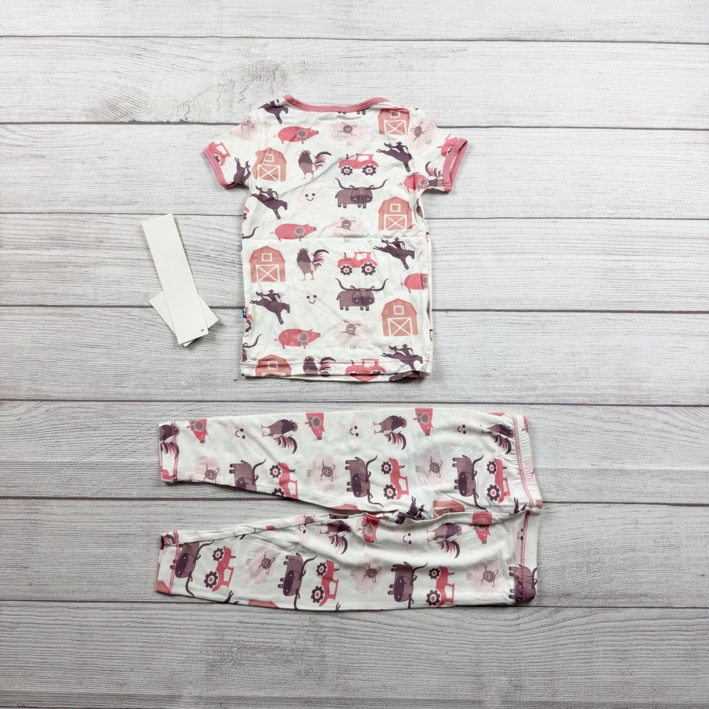 Kickee Pants Kids Pajama Set Farm Barn Animal Print Bamboo Viscose NWT 2T