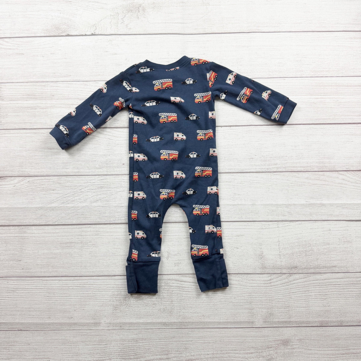 Monica + Andy Organic Cotton Baby Footed Pajamas Fire Truck Print 3-6 Months