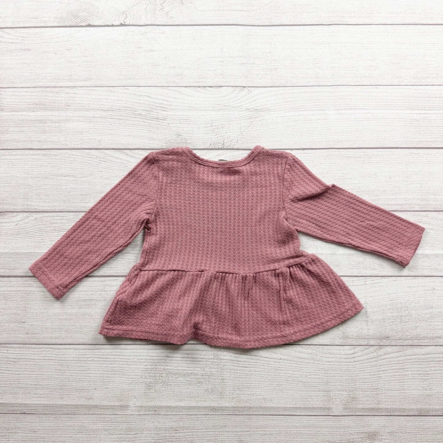 Shein Pink Waffle Knit Long Sleeve Peplum Baby Girl Shirt 2-3