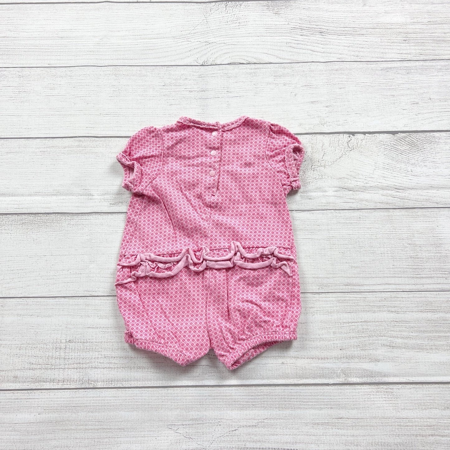 Absorba Pink Floral Infant Snap Romper Bow Accents Ruffle Back 3-6 Months