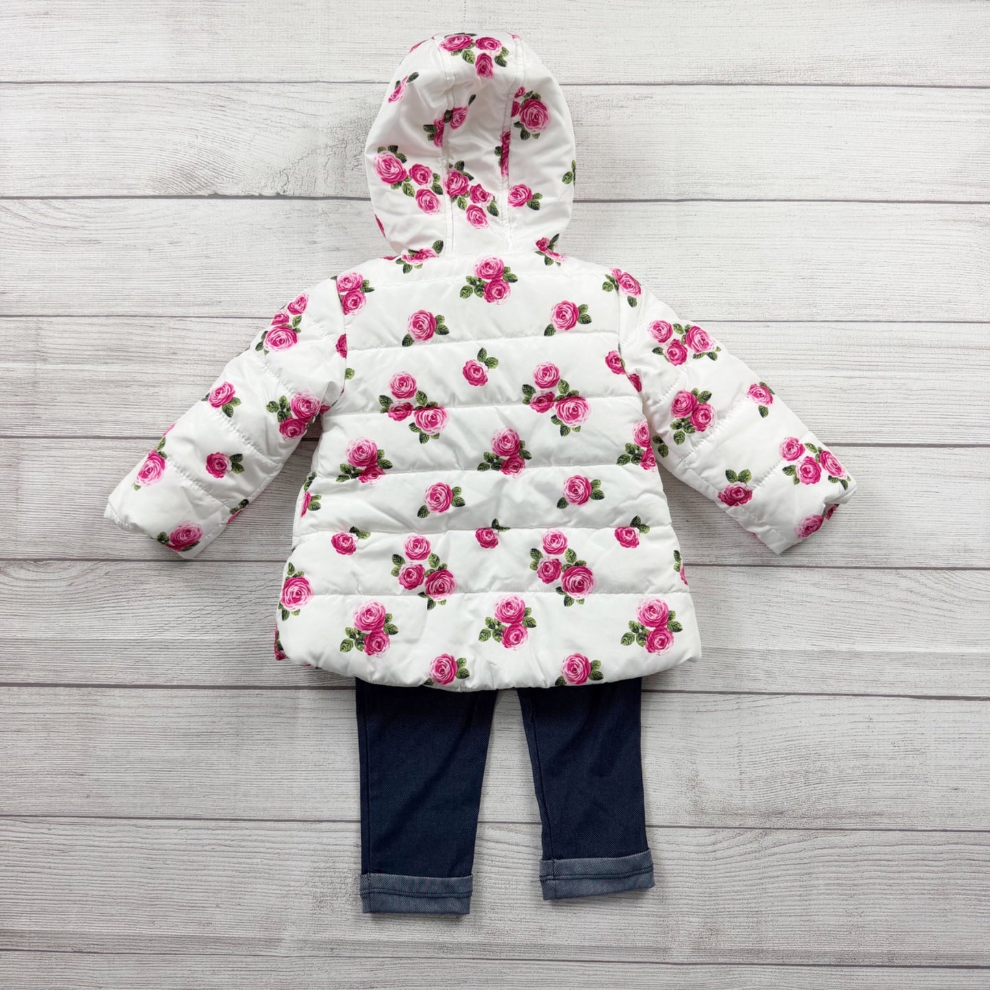 Little Me Baby Girl 3 Piece Outfit Set Puffer Coat Jeans Top NWT 18 Months