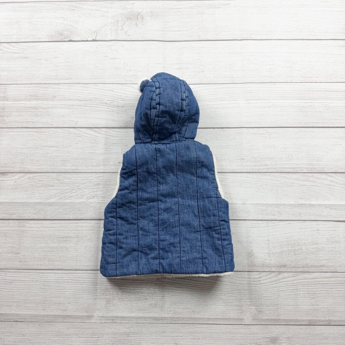 Baby Gap Sherpa Lined Hooded Vest Denim Chambray Blue 6-12 Months