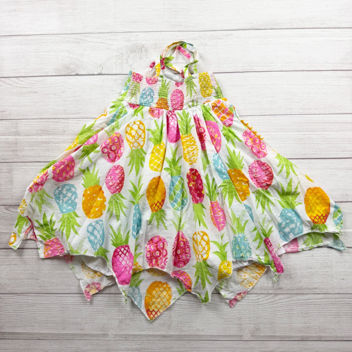 C&C California Kids Girls Pineapple Print Handkerchief Hem Summer Dress 7