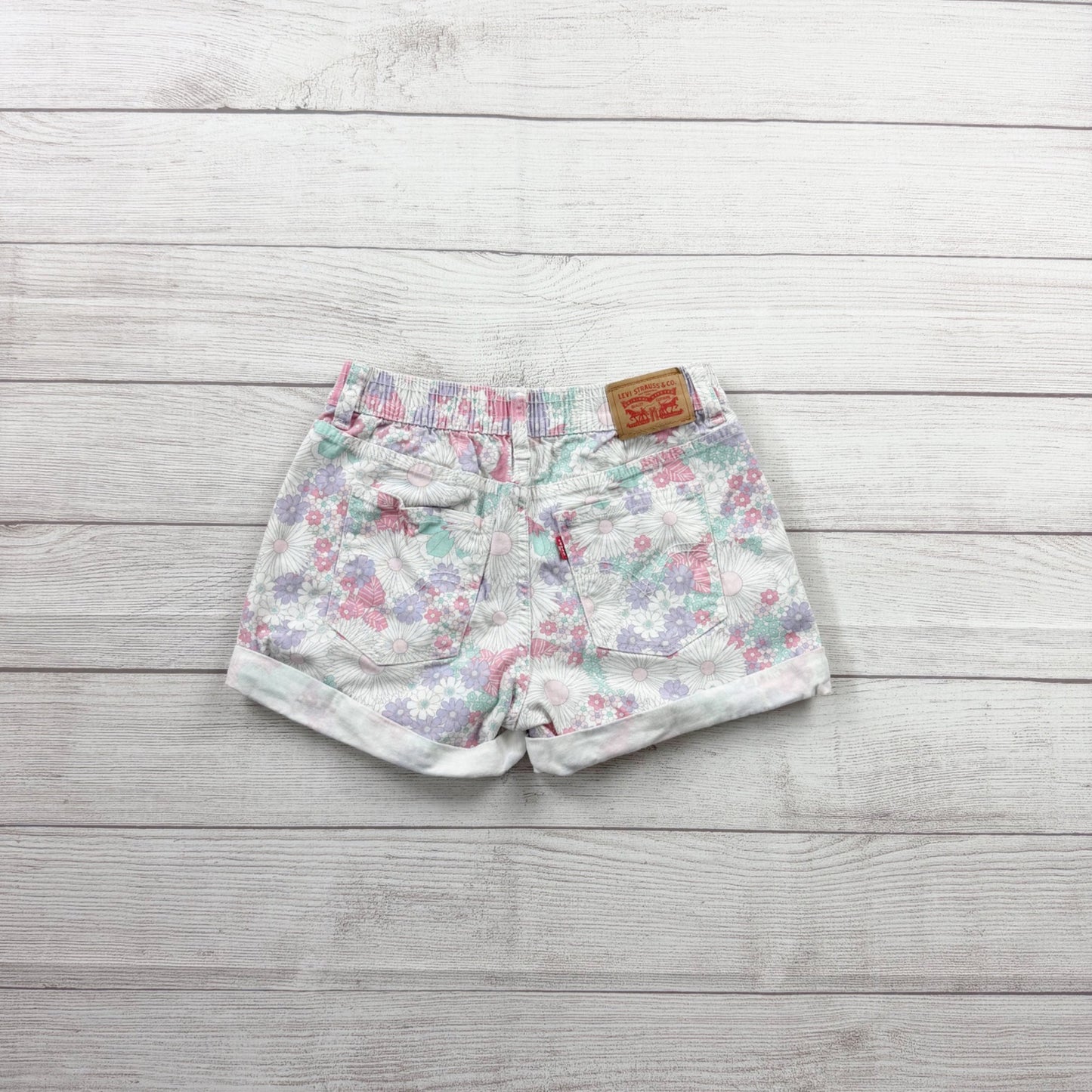 Levi’s Girls High Rise Denim Shorts Floral Print Cuffed Jean Shorts Pastel 12