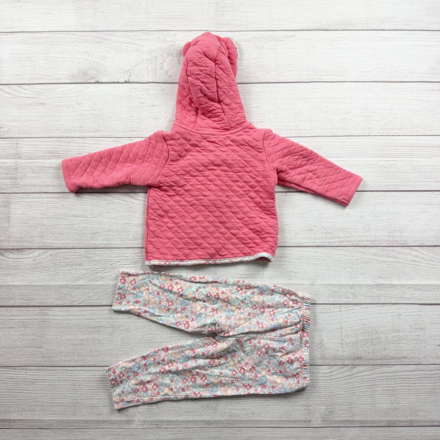 Carter’s Floral 2 Piece Pink Quilted Hooded Jacket Leggings Outfit 9-12 Months