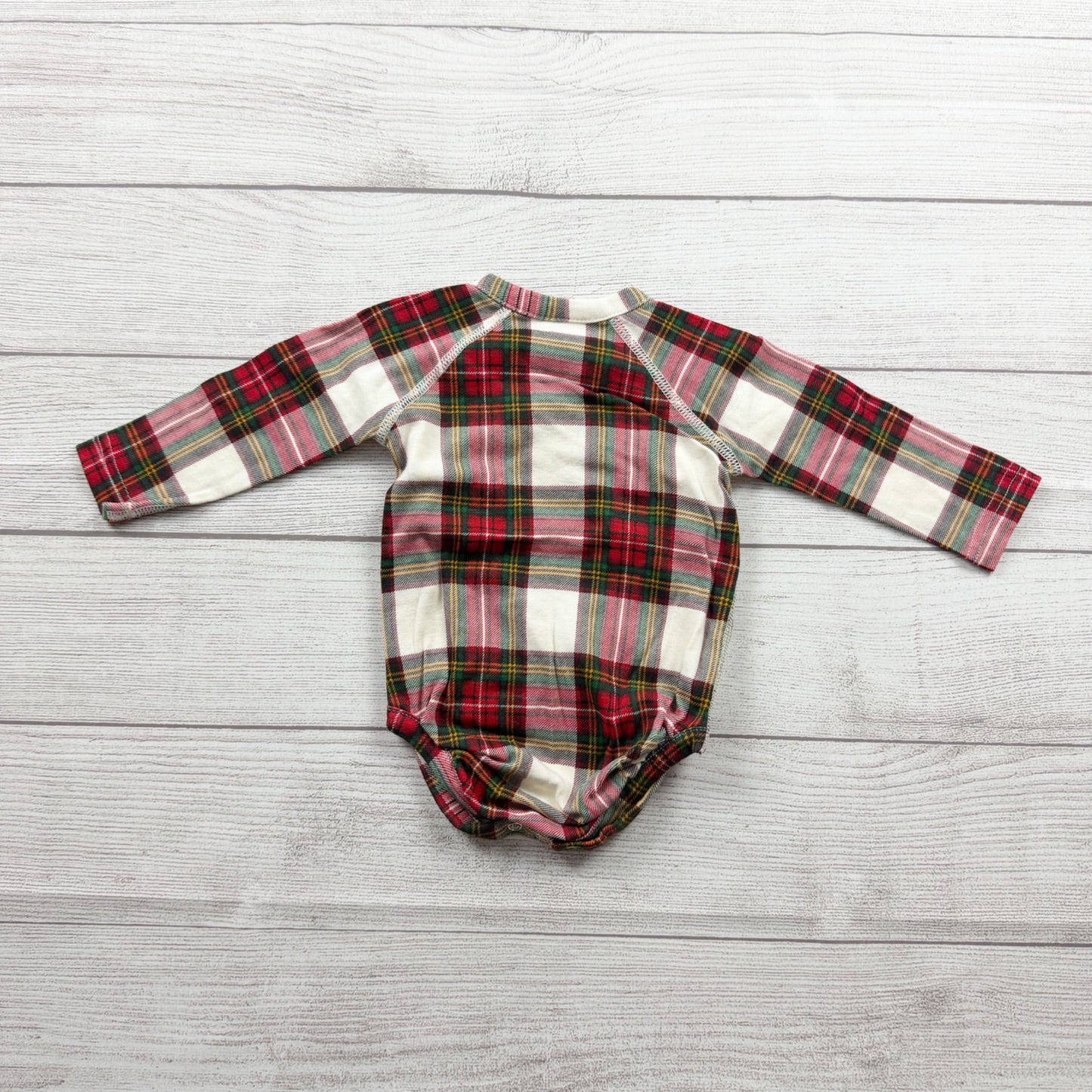 Hanna Andersson Baby Bodysuit Holiday Plaid Long Sleeve Kimono Wrap 6-12 Months