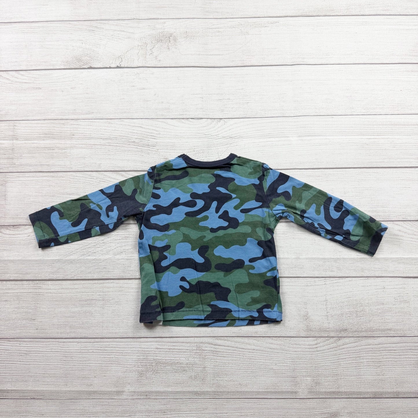 Gap Toddler Camo Long Sleeve Shirt Green Blue Crewneck 18-24 Months
