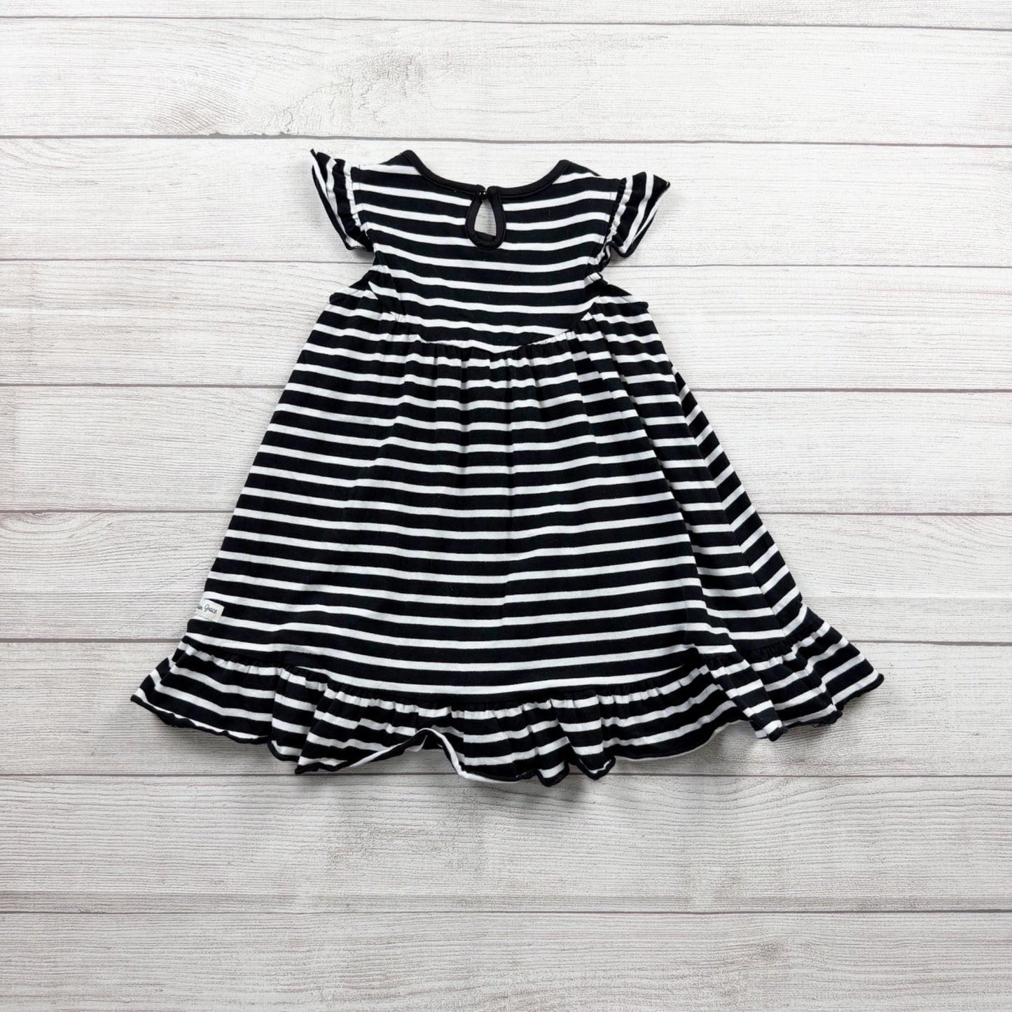 Madison Grace Girls Black White Striped Dress Flutter Sleeve Ruffle Hem Twirl 6