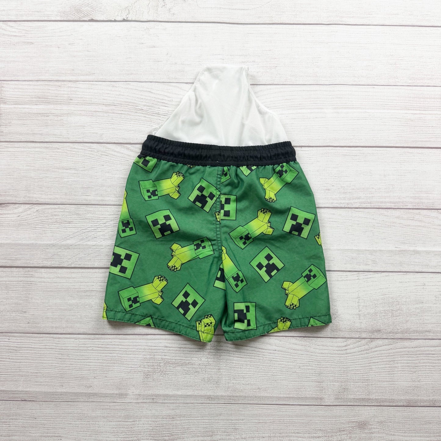 Minecraft Creeper Swim Trunks Boys Elastic Waist Drawstring Lined S