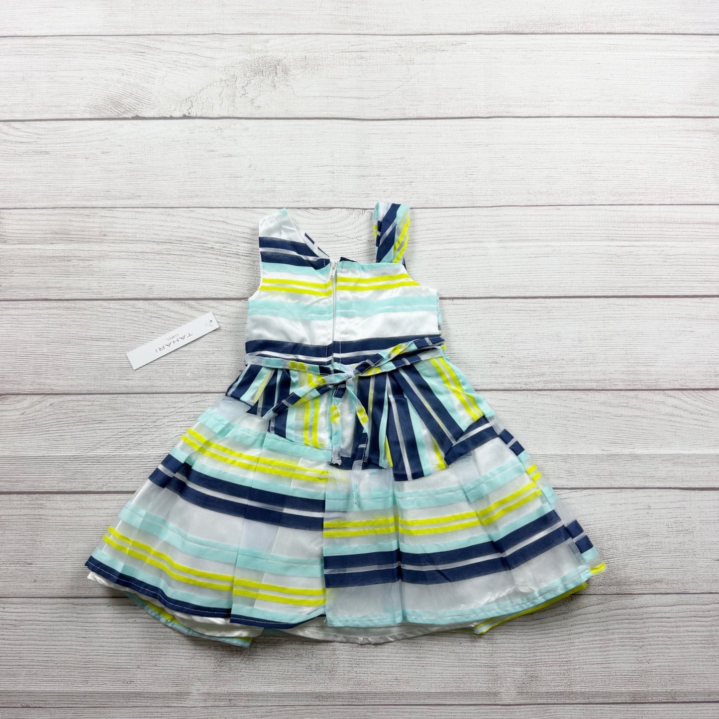 Tahari Girl Striped Sleeveless Dress Blue White Yellow Green NWT 2T