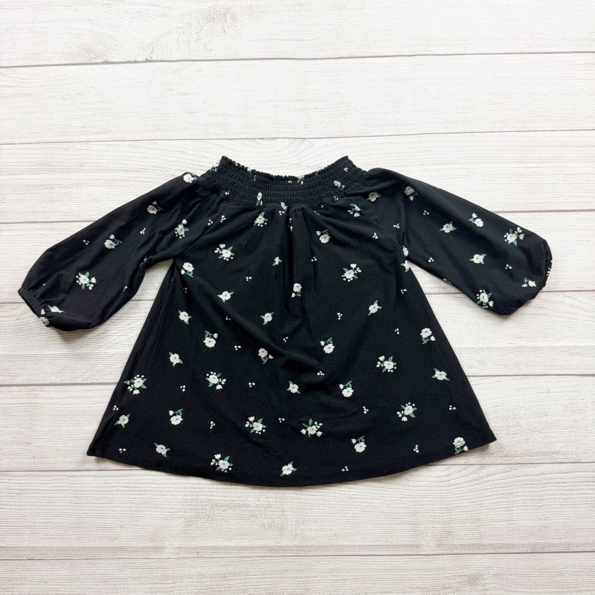 Old Navy Girls Black Floral Smocked Square Neck Top XS 5