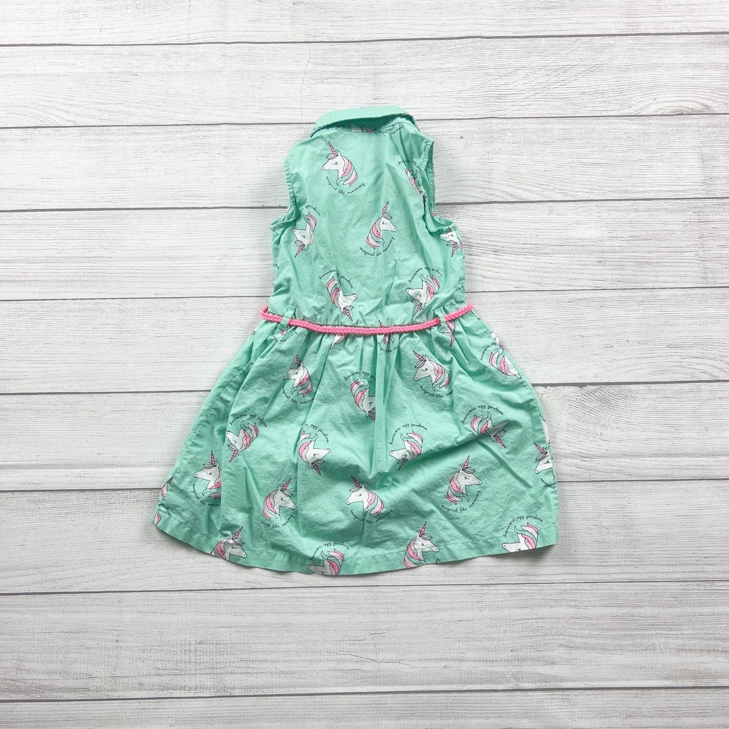 Carter’s Toddler Dress Unicorn Print Sleeveless Shirt Dress with Belt 4T