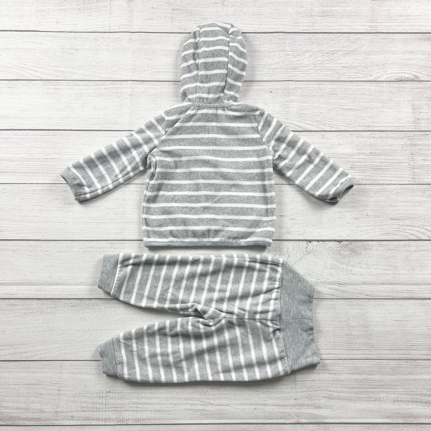 Carter's Baby Hoodie Jacket Set Gray White Stripe Zip-Up Outfit 12 Months