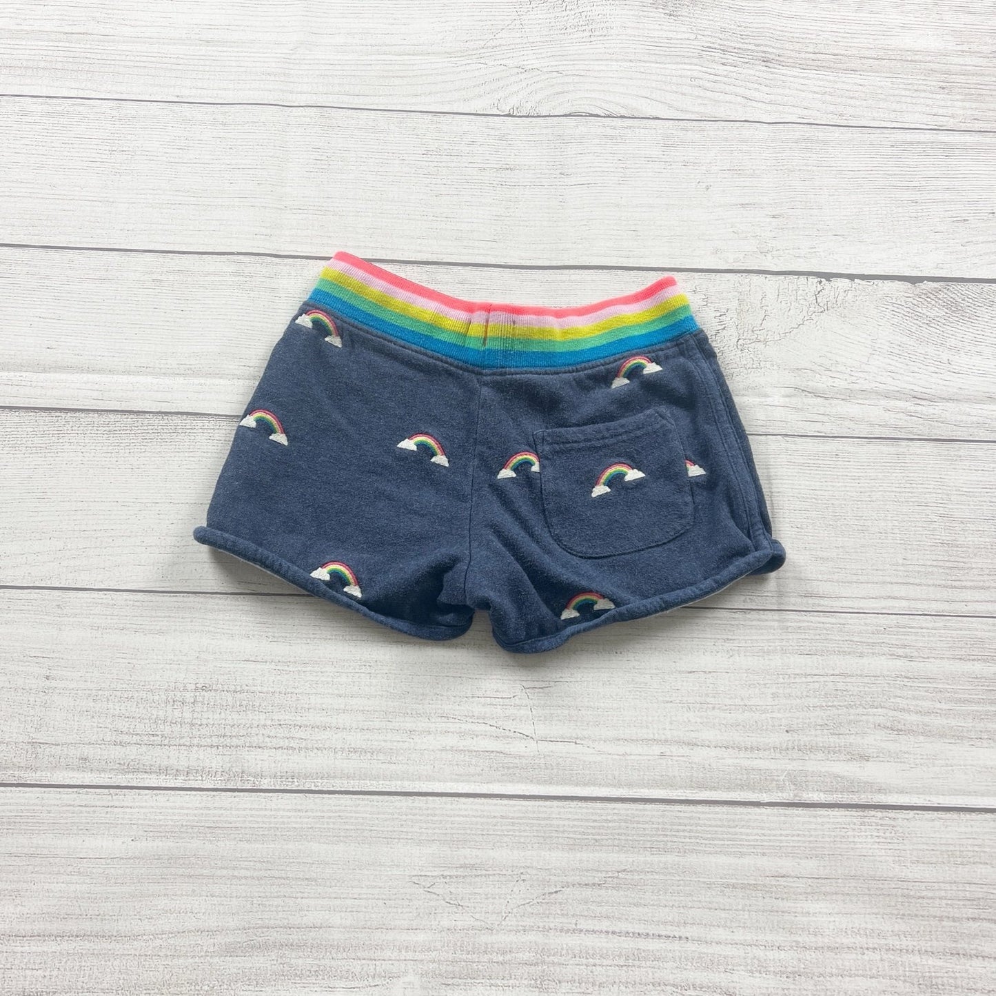 Mini Boden Girls Sweatshorts Rainbow Print Shorts Colorful Stripe Waistband 7