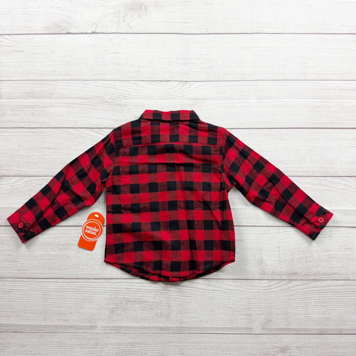 Wonder Nation Boys Red Black Plaid Long Sleeve Button Up Shirt NWT 2T