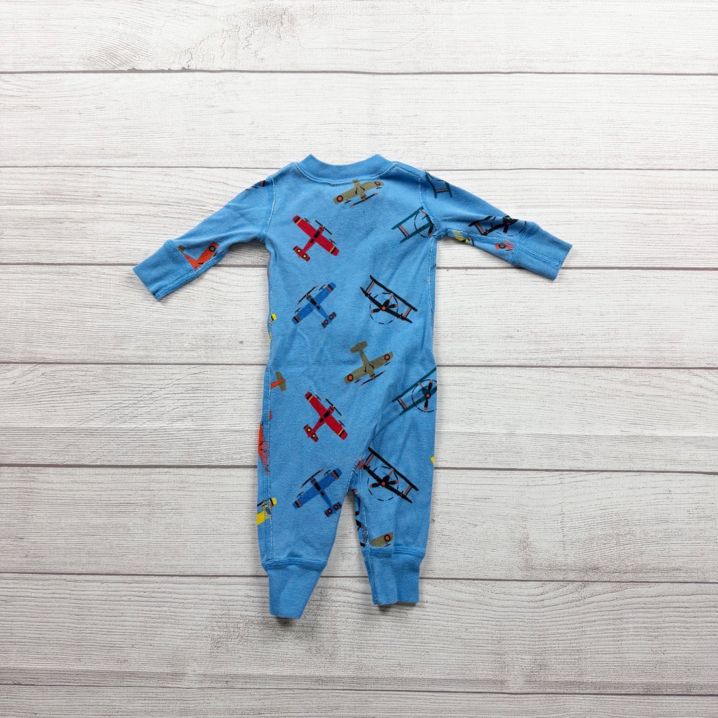 Hanna Andersson Organic Airplane Print Blue Sleeper Play Pajamas 0-3 Months