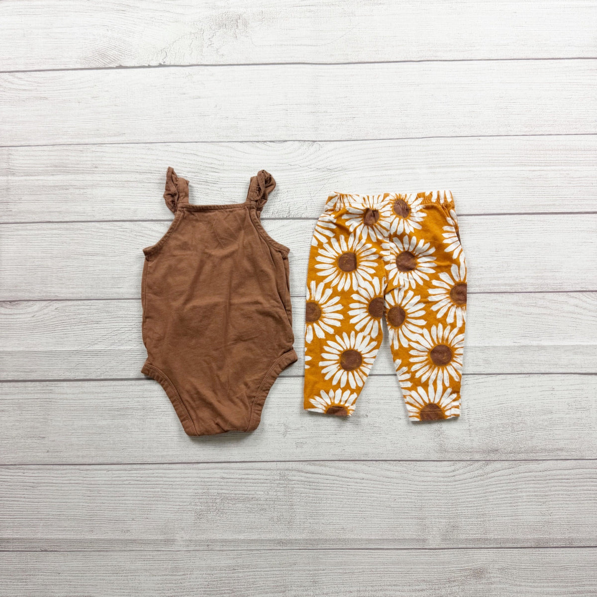 Carter's Baby Girl Brown Bodysuit Sunflower Pants Set Outfit 3-6 Months