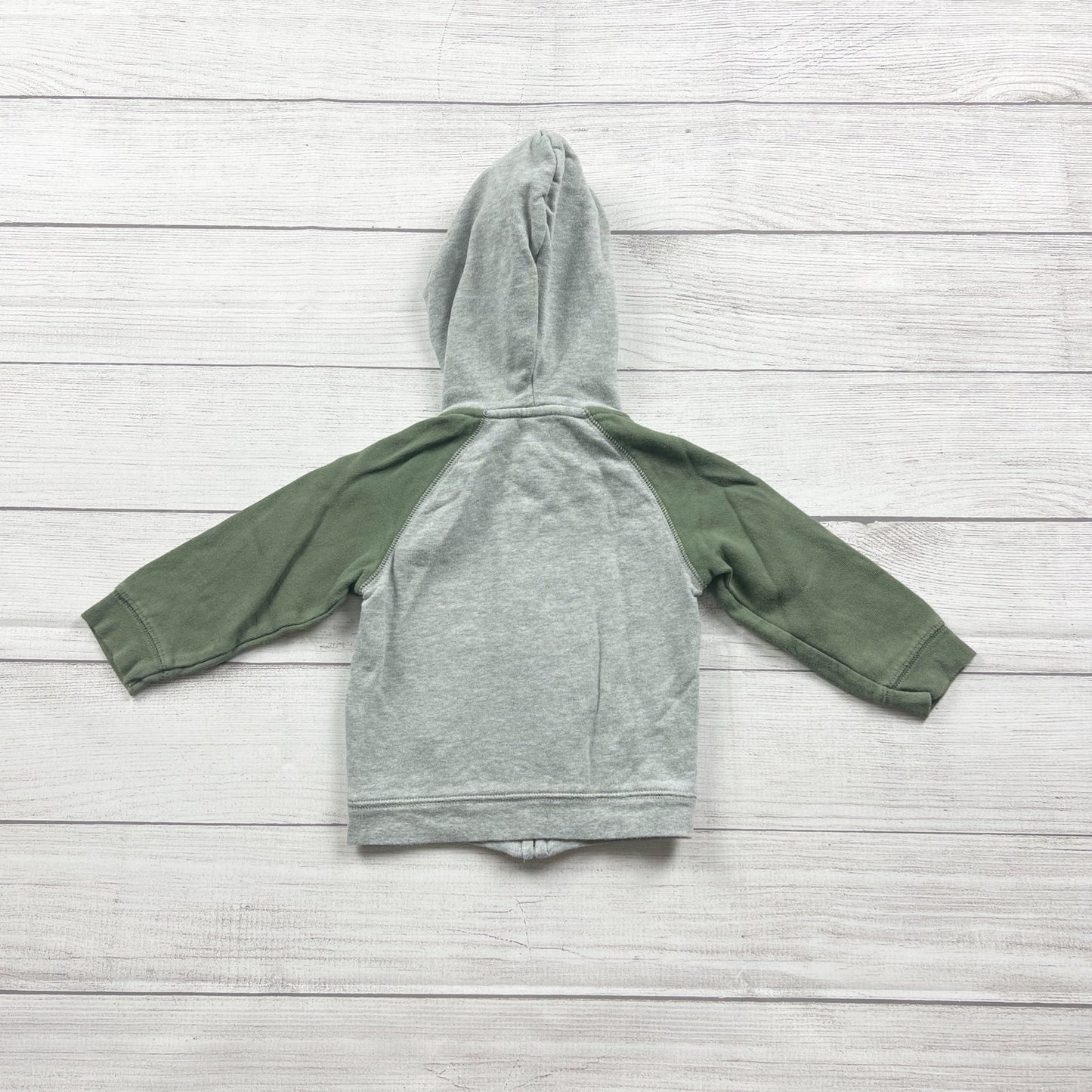 Old Navy Raglan Hoodie Gray Green Colorblock Full Zip Sweatshirt 18-24 Months