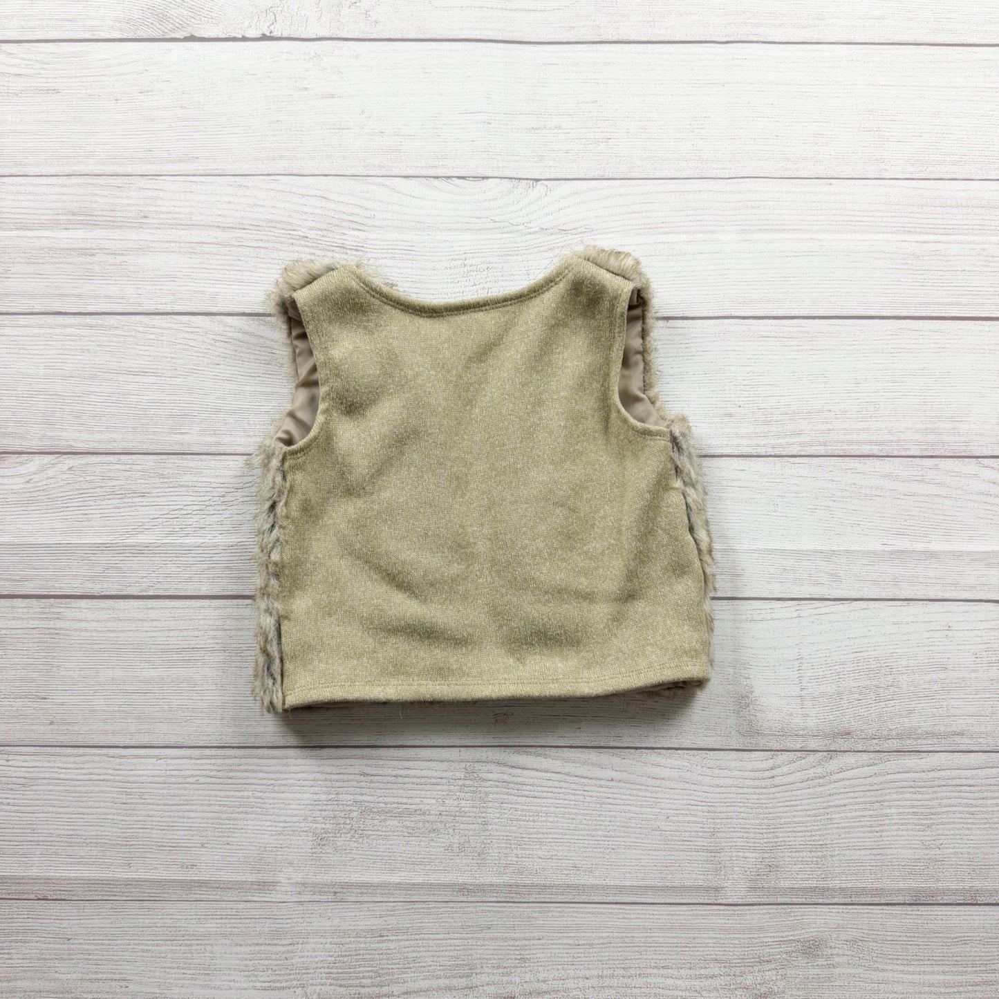 Wonder Nation Faux Fur Vest Girls Tan Brown Gray Fuzzy Sleeveless XS 4-5
