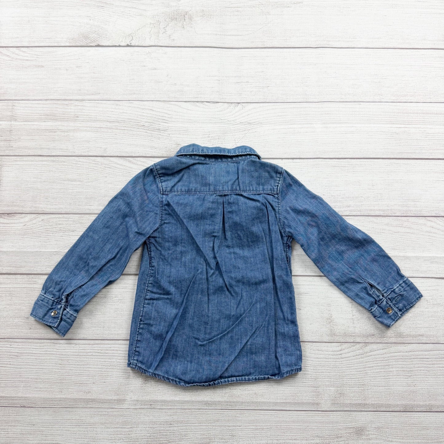 Cat & Jack Toddler Girls Chambray Button Down Shirt Blue Long Sleeve Pocket 3T