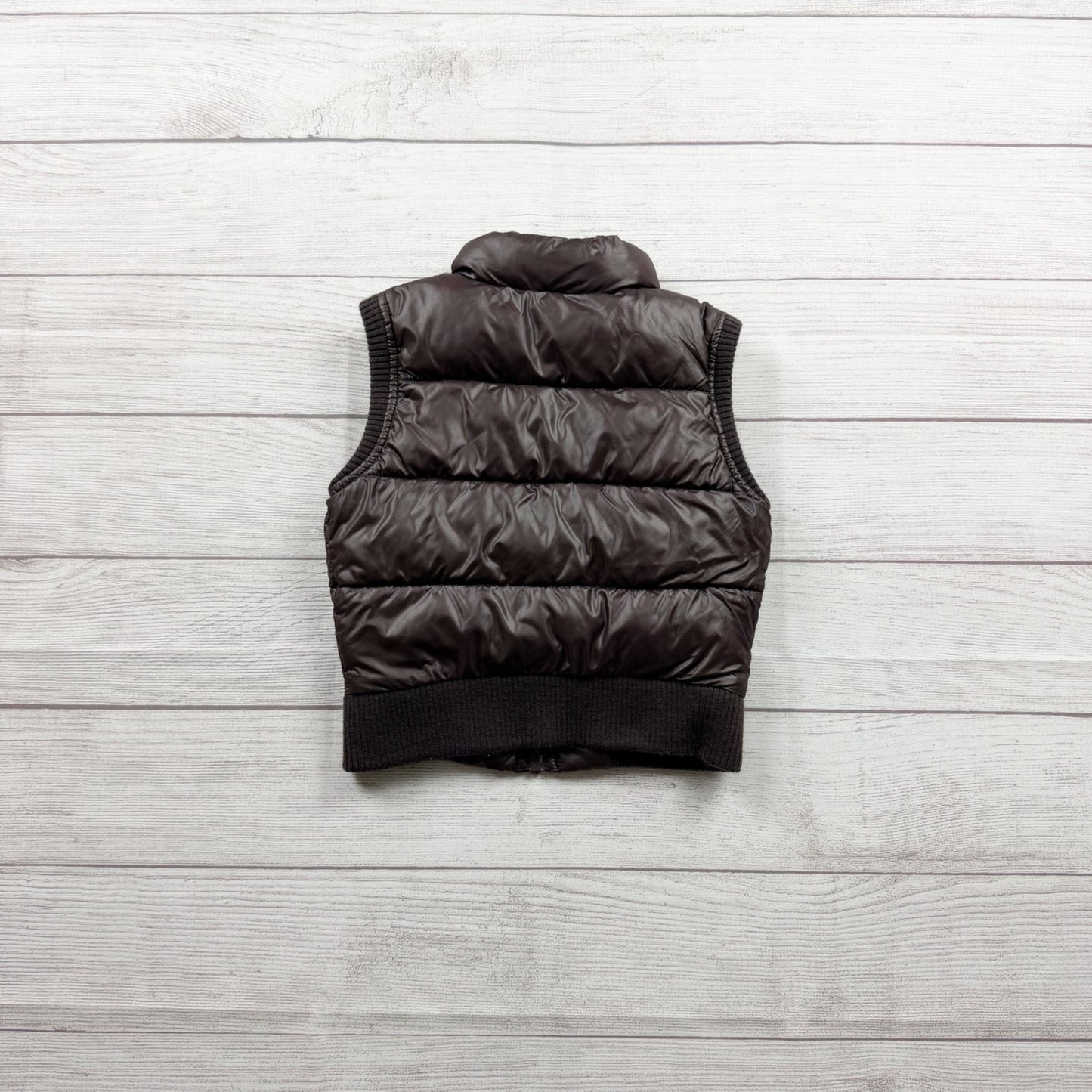 Old Navy Girls Brown Quilted Puffer Vest Pink Lining Full Zip Lightweight S